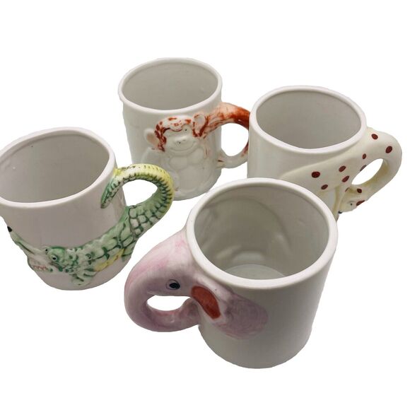 1970s Animals Childs Mugs Monkey Giraffe Elephant Alligator Porcelain Vintage - Picture 11 of 11